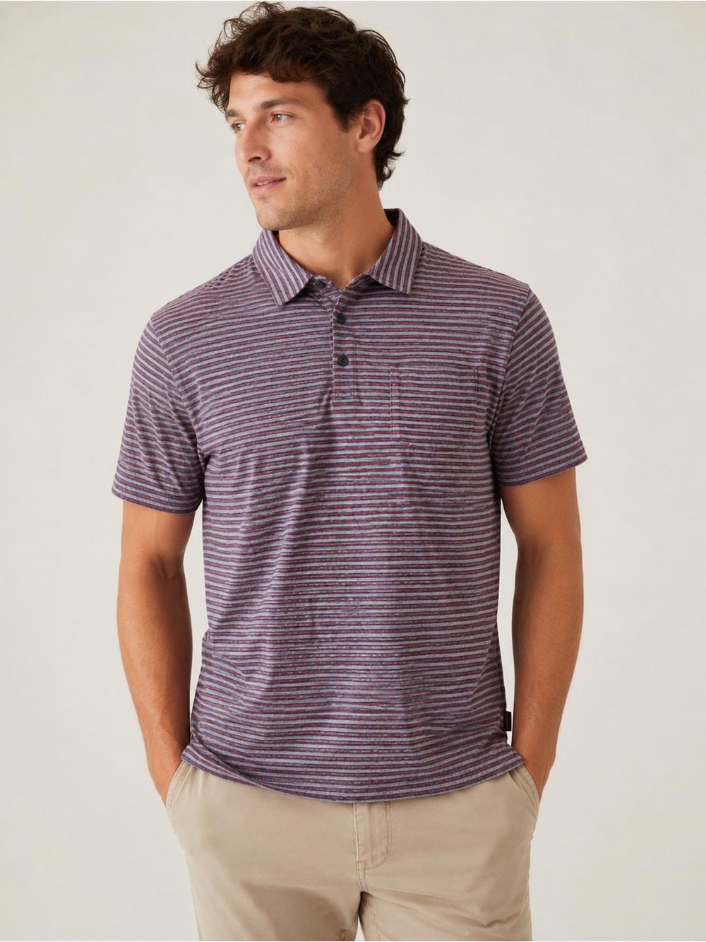 Patagonia Striped Polo Shirt Mens Large Red Blue Organic Cotton Lightweight